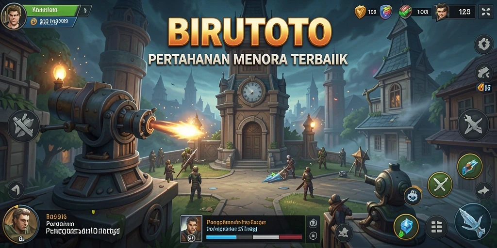 Tampilan gameplay <strong>BIRUTOTO</strong> yang mendebarkan dalam pertarungan menara.