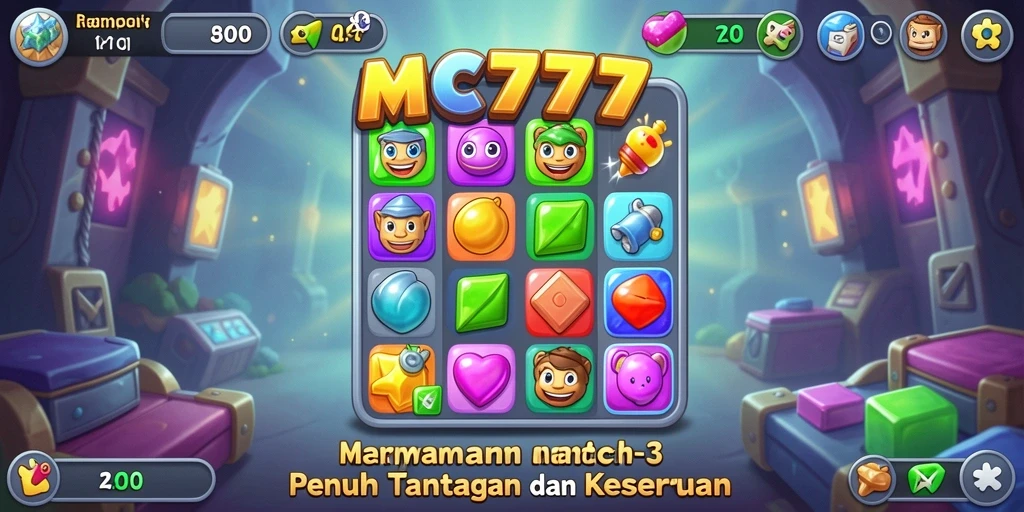 Tangkapan layar MC777 menampilkan gameplay Match-3 yang seru dan penuh warna.