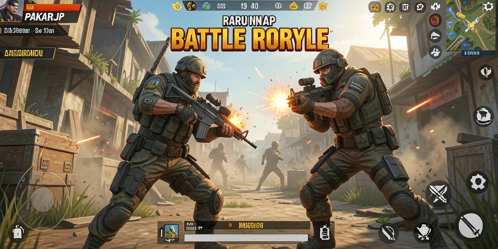 Gameplay PAKARJP yang seru dan mendebarkan dalam pertempuran Battle Royale.